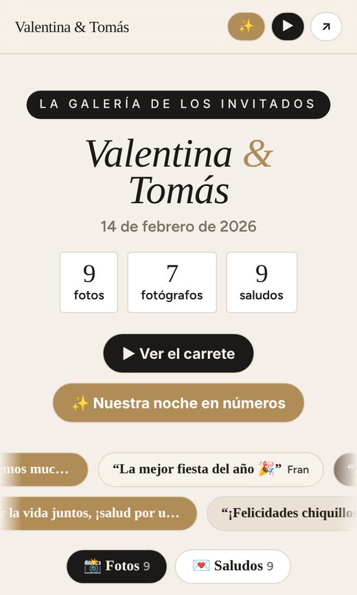 Portada de la galería con carrete y números