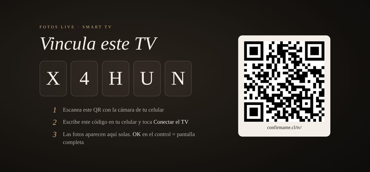 La pantalla del TV con el código para conectarlo